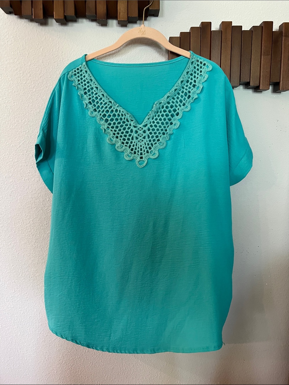 Source Unknown Turquoise Crochet V-Neck Tunic